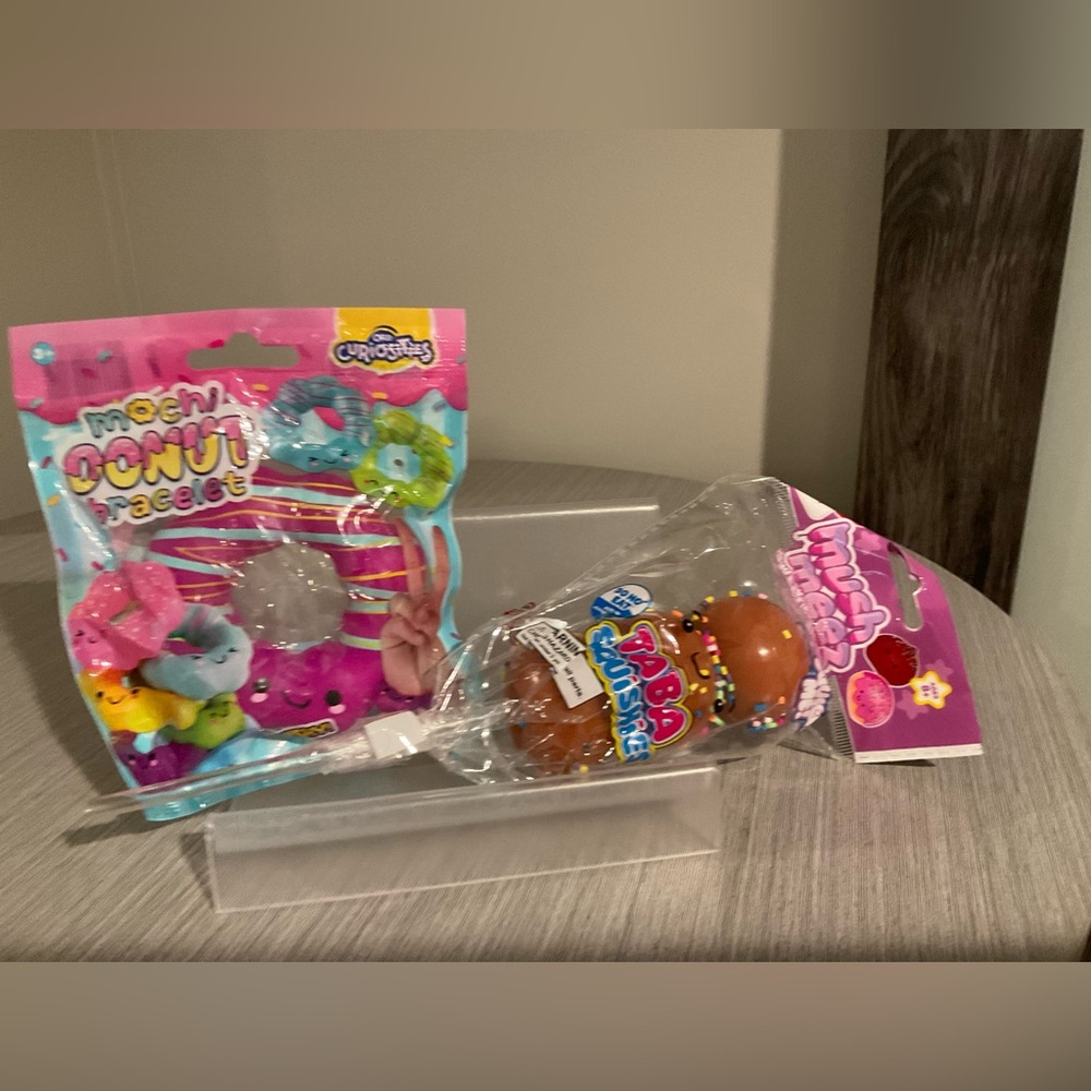 Set of 2 Squishy Toys - Squishy Donut Toy - Brown Pretzel Pop with Sprinkles